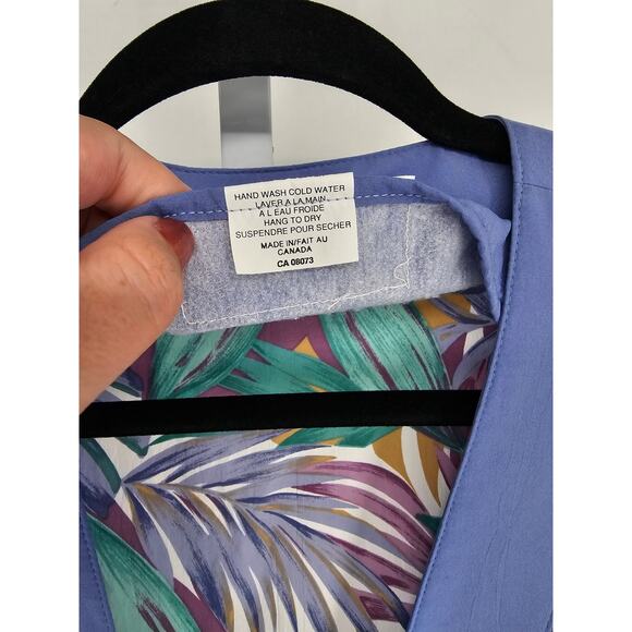 Vintage 1980s Womens Sz L Satin Blazer Jacket Pastel Palm Print by Sarah Johnson - Picture 3 of 4